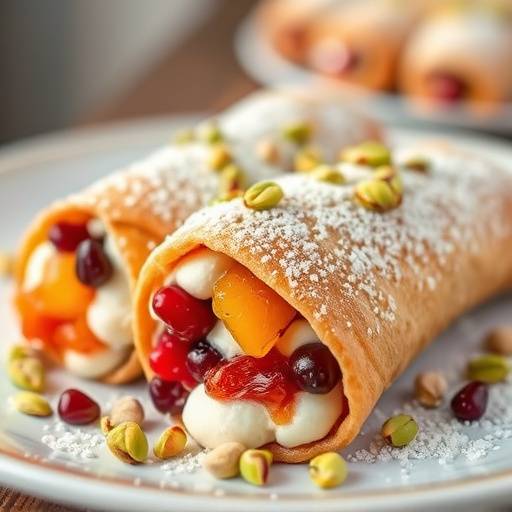 Cannoli siciliani con ricotta fresca di pecora, canditi e granella di pistacchio