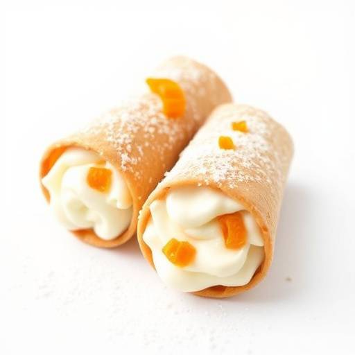 Cannoli siciliani ripieni di ricotta e decorati con scorza d'arancia candita