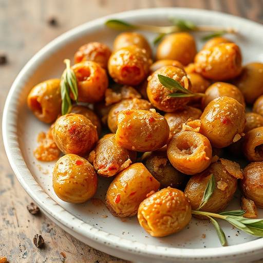 Un piatto di olive ascolane fritte dorate e croccanti