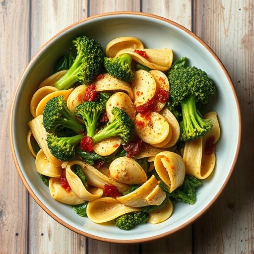 Un piatto di orecchiette fresche condite con cime di rapa saltate in padella con aglio, peperoncino e acciughe.
