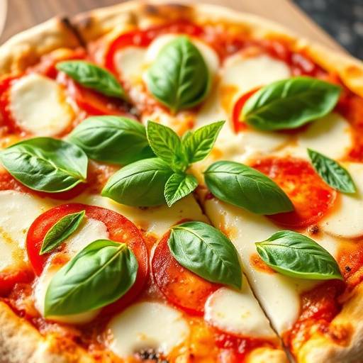 Una deliziosa pizza Margherita appena sfornata con basilico fresco
