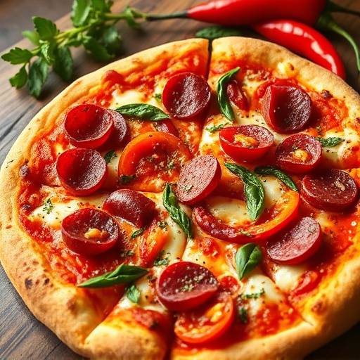 Una pizza alla diavola piccante con salamino e peperoncino