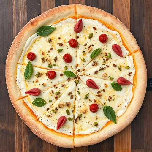 Una pizza bianca con mortadella di Bologna, granella di pistacchio e stracciatella
