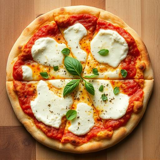 Una pizza ricca di formaggi diversi, tra cui gorgonzola, parmigiano e provola